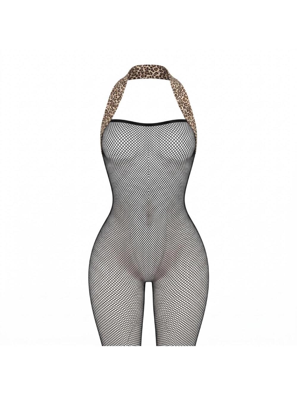 Leopard Trim Fishnet Bodystocking - EXOTIC DANCEWEAR